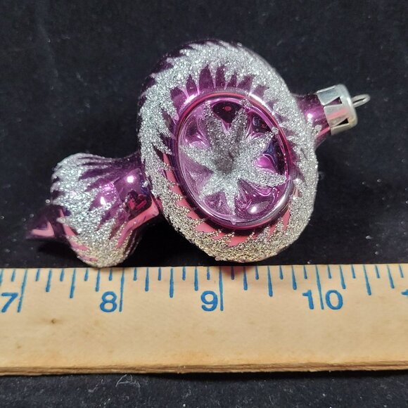 Pink Indent Finial Glass Christmas Tree Ornament Reflector Glitter Vtg Retro MCM - Picture 7 of 8